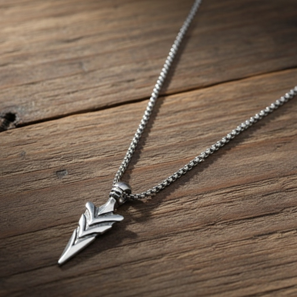 Mens Stainless Steel Arrow Head Pendant Necklace‎